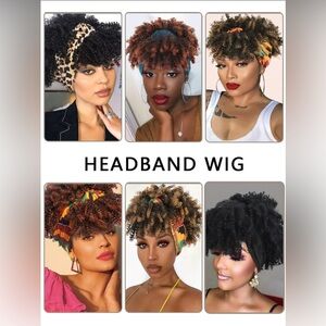 Headband Wigs Women Synthetic Short Afro Kinky Short Afro Kinky Curly Synthetic.